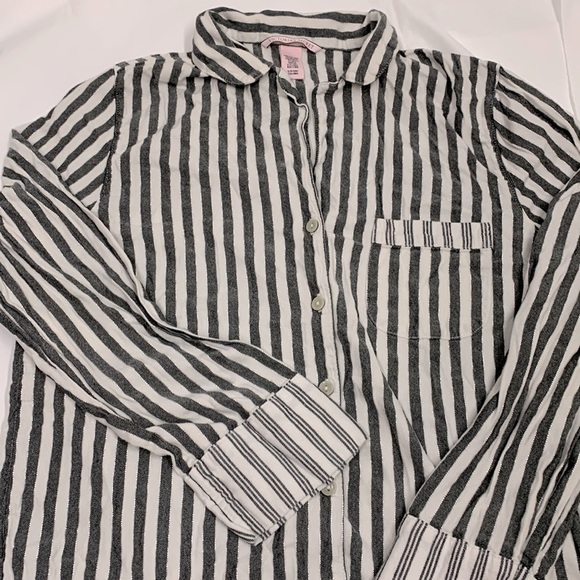 Victoria's Secret Tops - Victoria Secret White Gray Silver Metallic Stripe Button Long Sleeve Shirt Small
